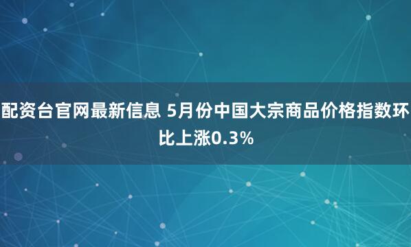 配资台官网最新信息 5月份中国大宗商品价格指数环比上涨0.3%